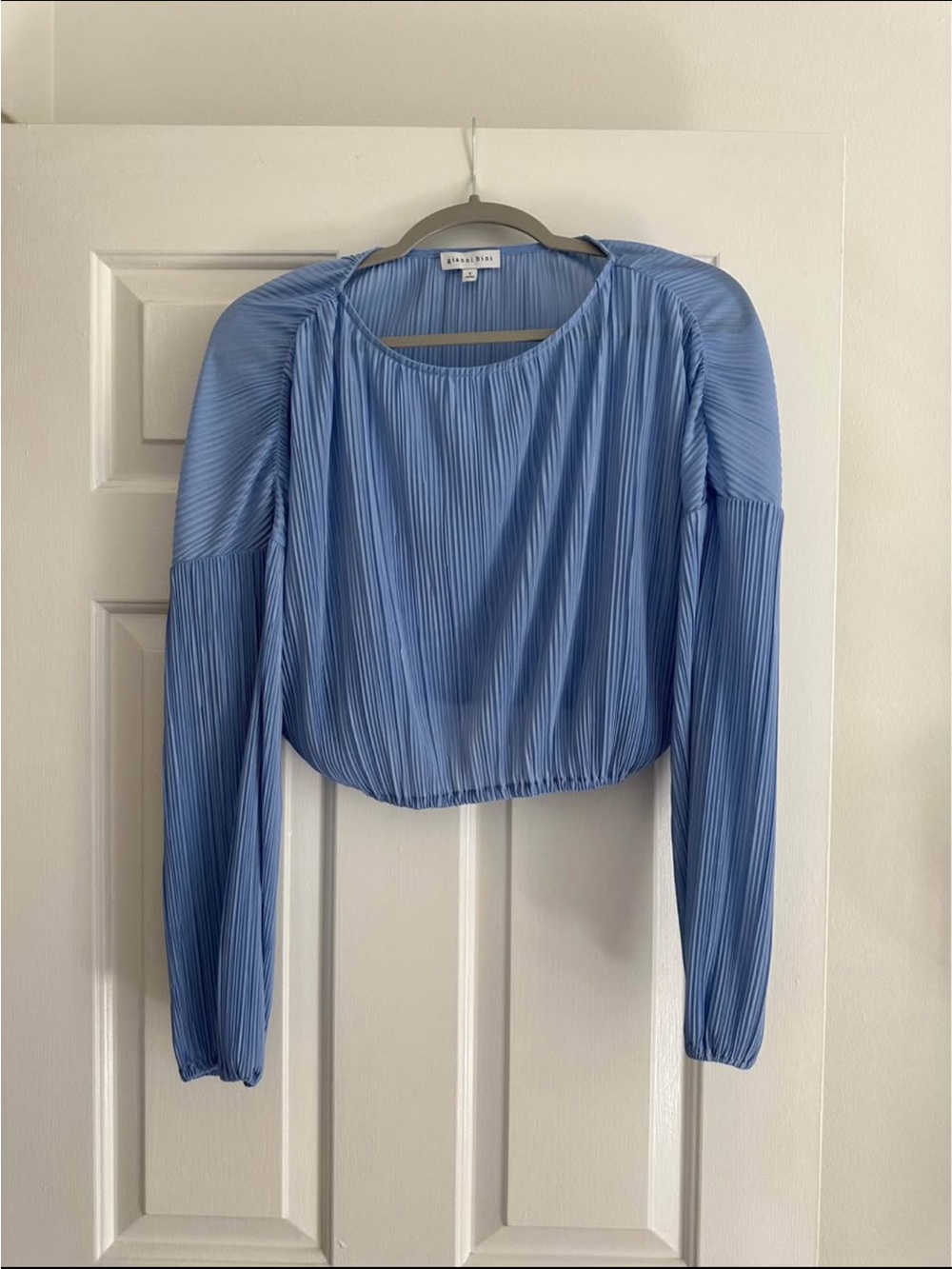 Nordstrom Giannibini Blue Pleated Long-Sleeve Crop Top
